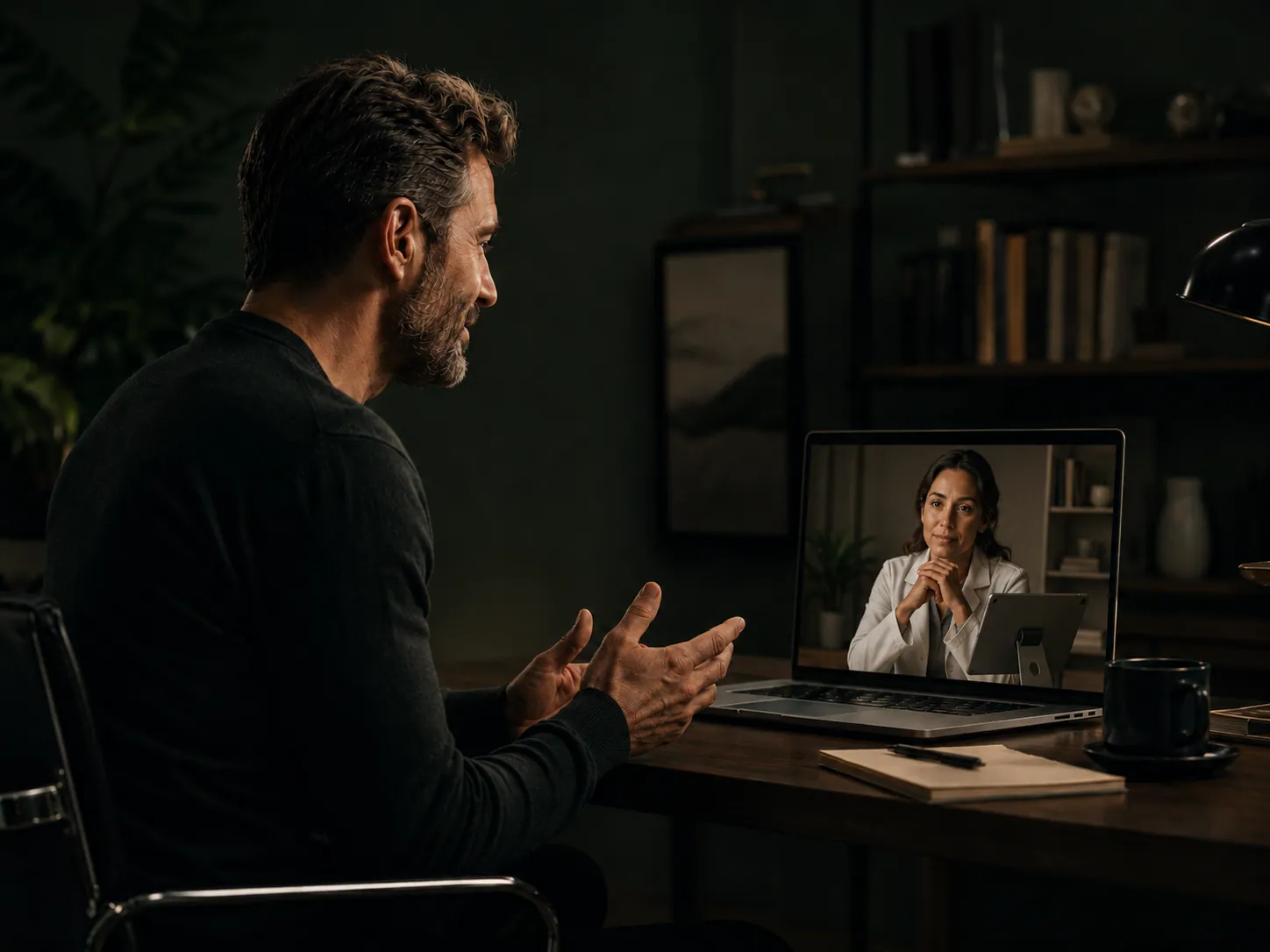 A licensed clinician reviewing a patient intake on screen